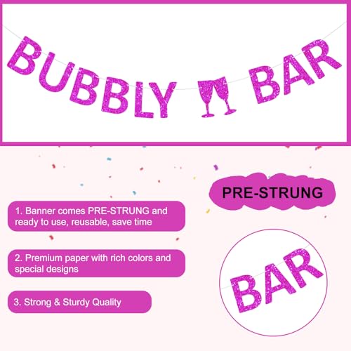 Bubbly Bar Banner Pre-Strung Hot Pink Mimosa Bar Bunting for Bridal Shower