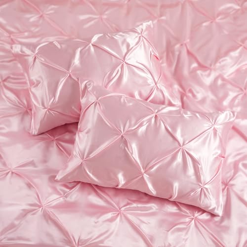 Blush Pink Satin Pillowcase Set - 2 Pcs Standard 20x26 Inch with Pintuck Design