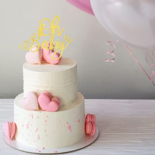 Oh Baby Cake Topper | Gold Glitter Decoration for Baby Shower & Birthday