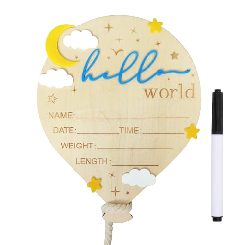 Wooden Baby Birth Announcement Sign - Hot Air Balloon Newborn Milestone Prop