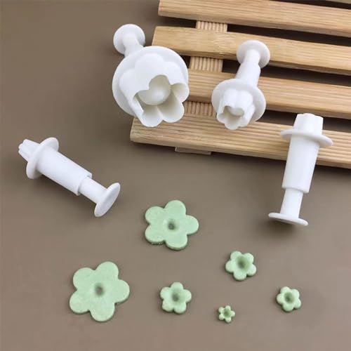 White Flower Plunger Cookie Cutter Set 4Pcs Fondant Mold