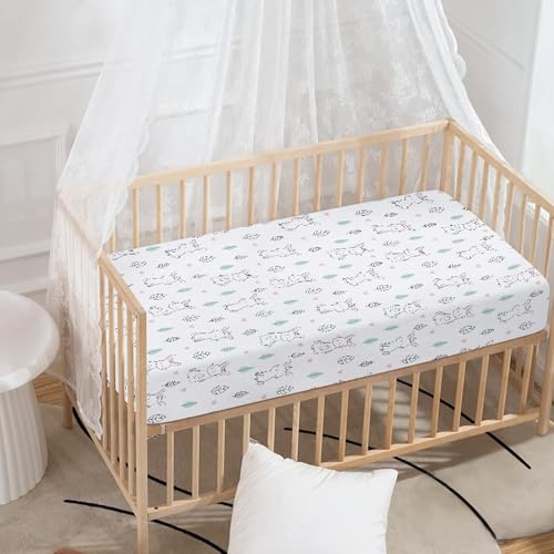 Streeyiu Bunny Fitted Crib Sheet - White, 52x28x8 in, Soft Polyester