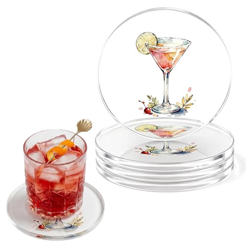 Acrylic Coasters Set of 4 - Clear Drink Coasters for Home & Bar