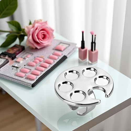WaigN Silver Metal Mini Manicure Palette with Finger Ring for Nail Art