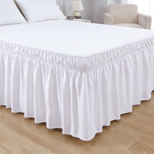 Queen White Ruffled Bed Skirt - Elegant Gathered Design