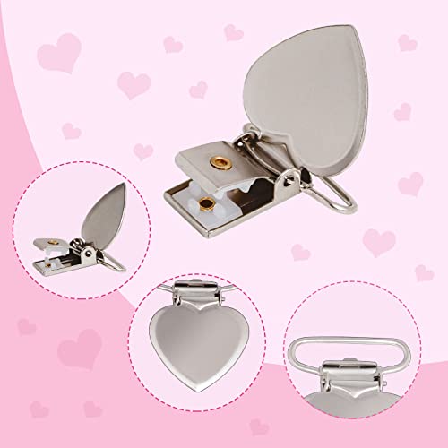 20pcs Silver Heart Shaped Suspender Clips - Metal Fasteners for DIY Crafts