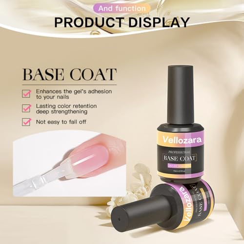 Vellozara Gel Base Coat for Nail Polish - 15ml Chip Resistant Long Lasting