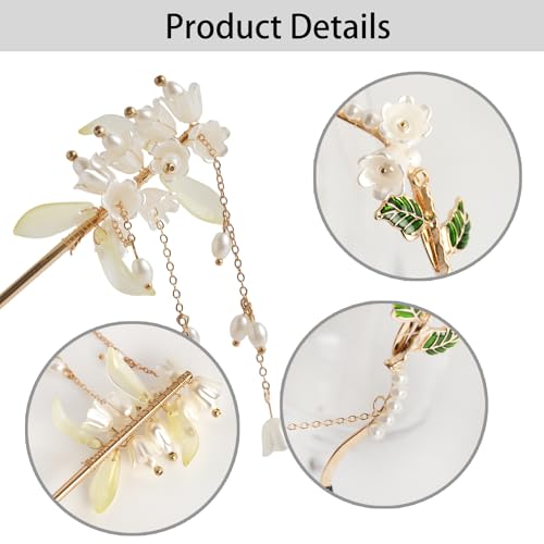 HLTOO Floral Headband and Hair Stick Set - Boho Gold Leaf Bridal Headpiece