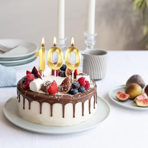 Lnablu 100th Birthday Candles Gold Number 100 for Cake - 4.7in Celebration Decor