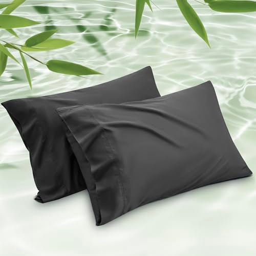 Bedsure Black Bamboo Pillow Cases Set of 2 - Standard Size 20" x 26"