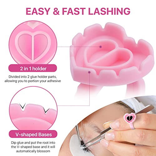 Pretty Memory 150 Pcs Pink Heart-Shaped Eyelash Extension Glue Rings