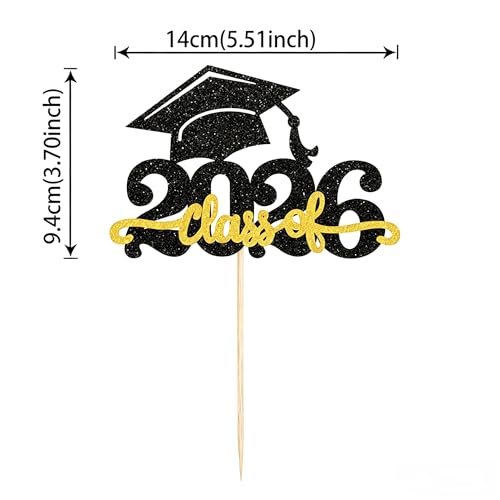 Congrats Grad 2026 Cake Topper - Glitter Graduation Decoration