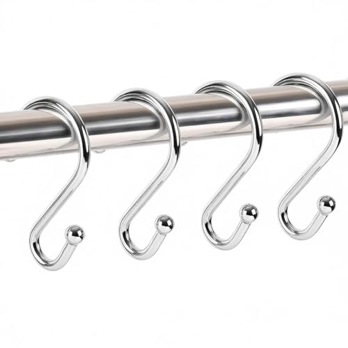 Resze Heavy Duty S-Shape Shower Curtain Hooks - Rustproof Metal Rings, 12 Pack