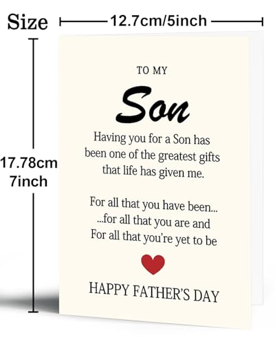 Fathers Day Card for Son from Mom - 5x7 with Kraft Envelope