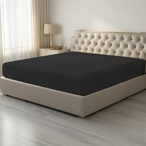 Twin XL Fitted Sheet - Soft Black Bottom Sheet with Deep Pockets