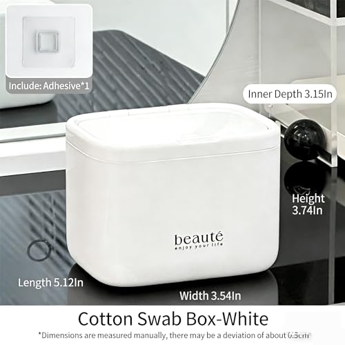 SIROLISA Pop-Up Q-Tip Holder & Cotton Swab Dispenser - White, 4-Compartment