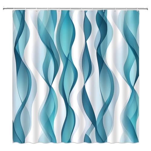 Modern Geometric Shower Curtain, Teal Turquoise Abstract Stripes 70x70