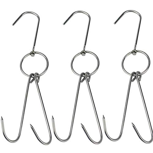 TIHOOD Stainless Steel Meat Hooks - 3 Pack BBQ Grill Hangers