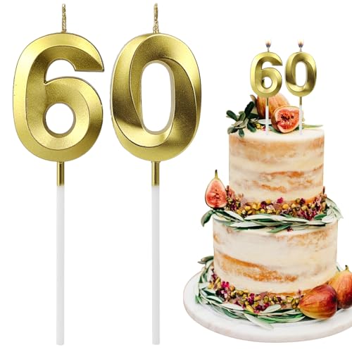 3D Gold Birthday Candles for 60th Anniversary Cake Topper