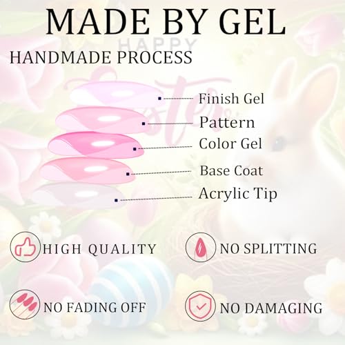 Short Almond Press on Nails with Fresh Floral Design Glossy Acrylic Fake Nails 30pcs
