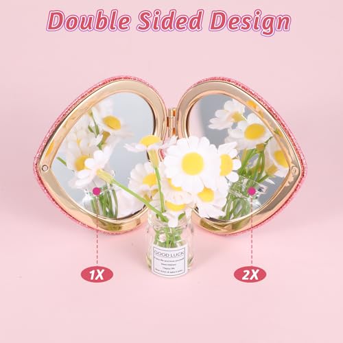 Giantree Cute Heart-Shaped Pocket Makeup Mirror - Portable Double-Sided Compact