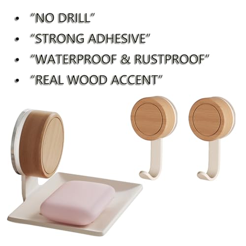 Wall-Mounted Soap Dish - Walnut & Stainless Steel Holder with Suction Cup