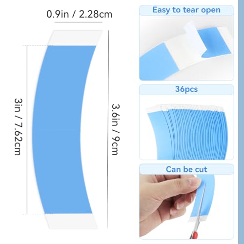 Tenalleys 36pcs Double Sided Blue Wig Tape Strips for Lace Wigs & Toupees