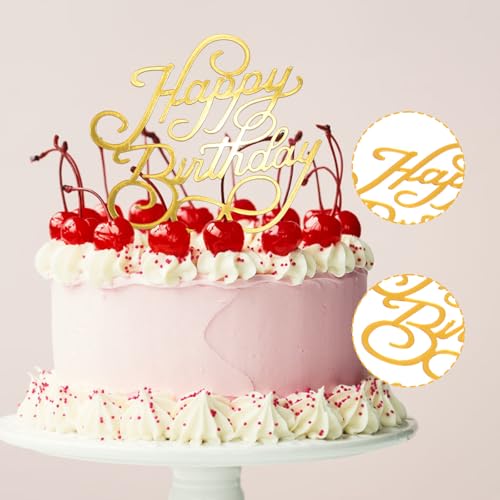 10 Pcs Gold Happy Birthday Cake Toppers - Mirror Acrylic Decor