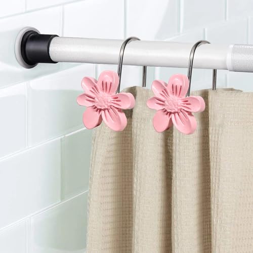 SUQ I OME Pink Floral Shower Curtain Hooks 12PCS Decorative Bathroom Accessories