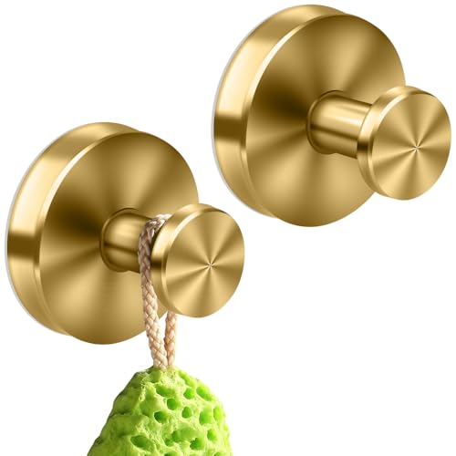 MGahyi Gold Suction Cup Hooks - 2 Pack for Bathroom & Shower
