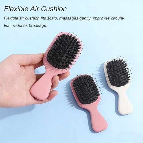 Mini Boar Bristle Hair Brush Travel Pocket Hairbrush for Detangling