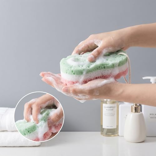 Exircy 3-Layer Exfoliating Bath Sponges - Soft Body Scrubber 2-Pack