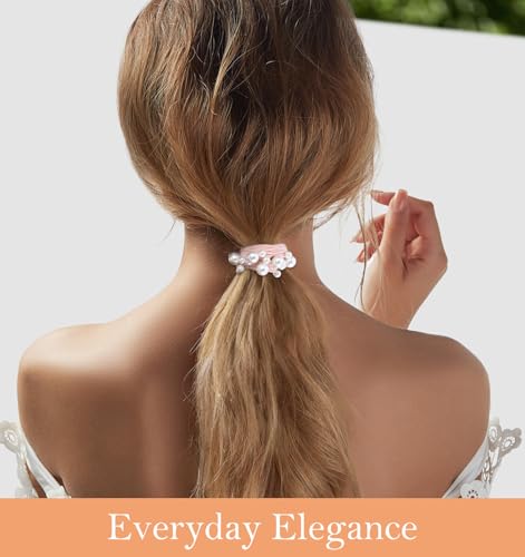 Thrymme Pearl Hair Ties Set, 4 Pcs Elastic Ponytail Holders