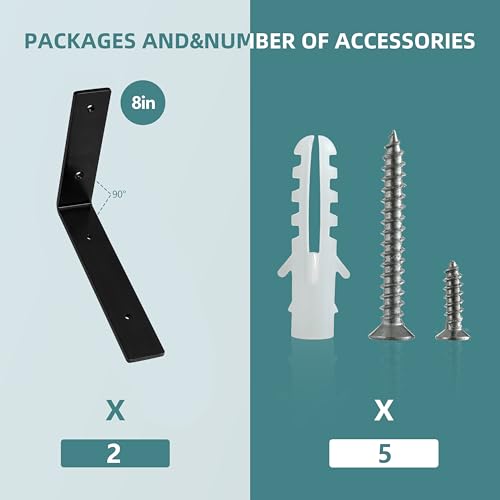 HEART ART 8 Inch Shelf Bracket - Stainless Steel L Brackets (2 Pack)