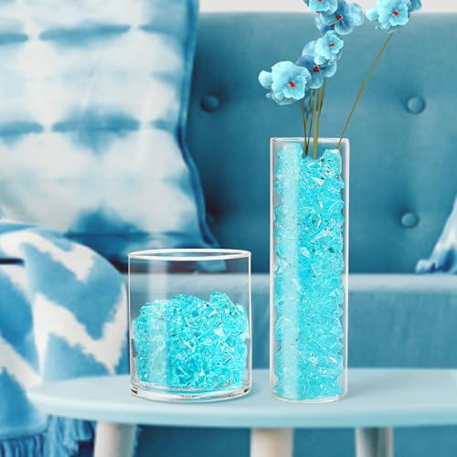 100 Pcs Lake Blue Plastic Ice Cubes for Vases & Centerpieces