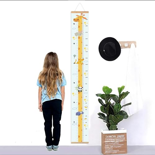 MinoMia Kids Growth Chart - Giraffe Canvas Height Ruler with Wood Frame
