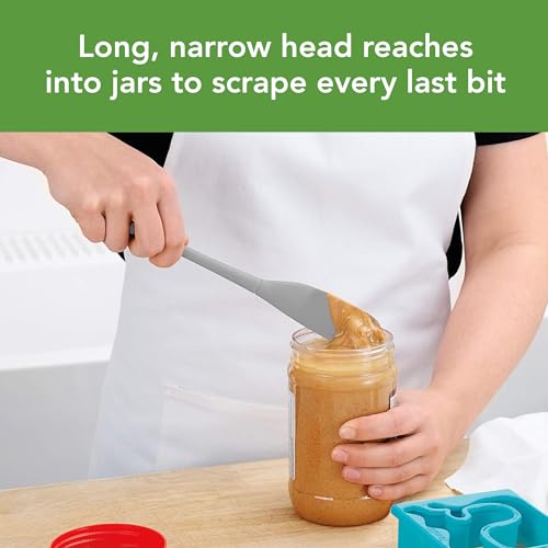 Tovolo Silicone Jar Spatula - Long Handle Oyster Gray Flexible Scraper for Jams & Nut Butters