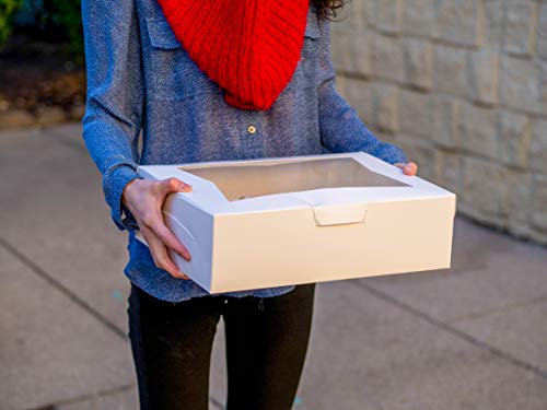 SCT White Window Bakery Boxes with Attached Flip Top, 4-Corner Beers Design, 8 x 8 x 2.5, White, Paper, 200/Carton