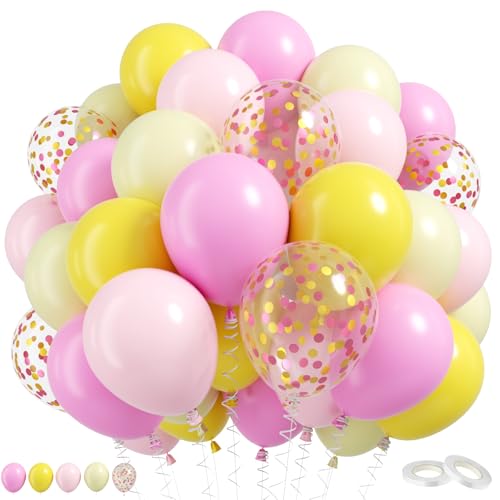 FEYG 60-Piece Pink and Yellow Latex Balloon Set - 12 Inch Party Decor
