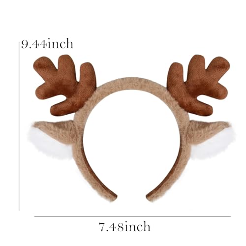 Christmas Reindeer Antler Headband Fluffy Elk Hair Band for Holiday Parties