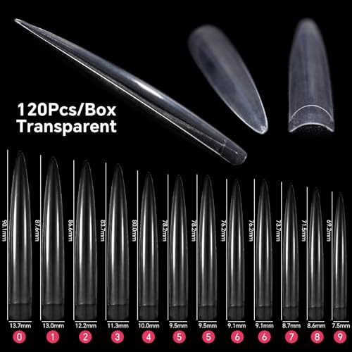 KADS Extra Long Stiletto Nail Tips Clear Half Cover Acrylic False Nails