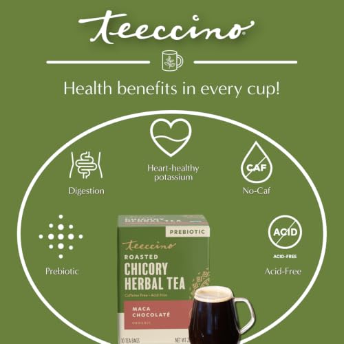 Teeccino Maca Chocolaté Herbal Tea - Caffeine-Free Prebiotic with 10 Tea Bags - Variants: Maca Chocolate