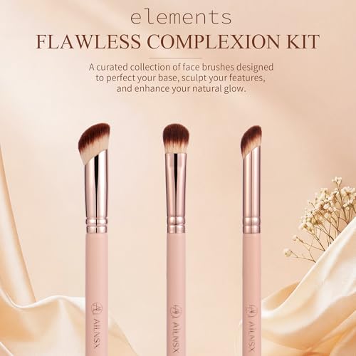 AILNSX 3-Piece Makeup Brush Set - Pink Synthetic Face Brushes for Foundation & Concealer