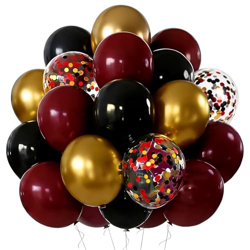 Black Burgundy and Gold Latex Balloons 60 Pack Party Decoration