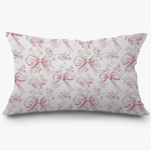 Exqcom Coquette Pink Chinoiserie Bow Floral Flannel Lumbar Pillow Cover 12x20
