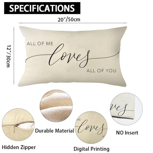 All of Me Loves All of You Farmhouse Throw Pillow Cover - 12x20 Inch