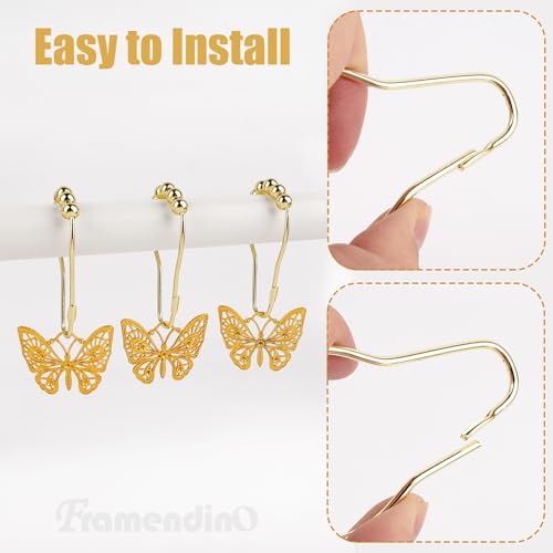 Framendino Gold Butterfly Shower Curtain Hooks - 12 Pack Stainless Steel