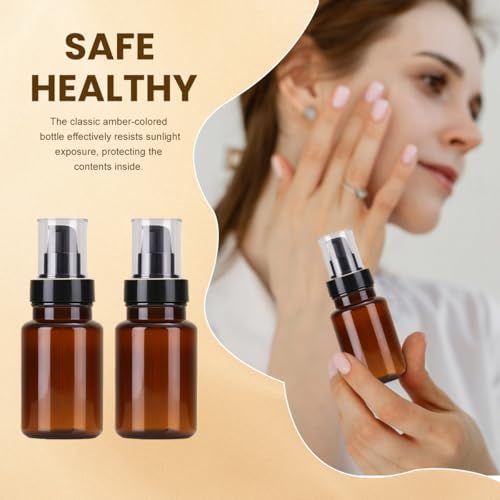 QUUPY 4oz Amber Plastic Lotion Pump Bottles 2Pcs Leakproof Refillable Travel Dispenser