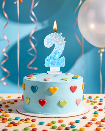 Blue Birthday Number 2 Candle with Crown Design - Princess Cake Topper