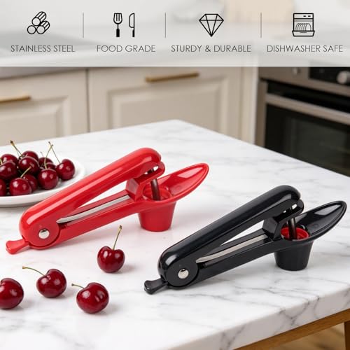 Stainless Steel Cherry Pitter Tool - 2 Pack with Push Design